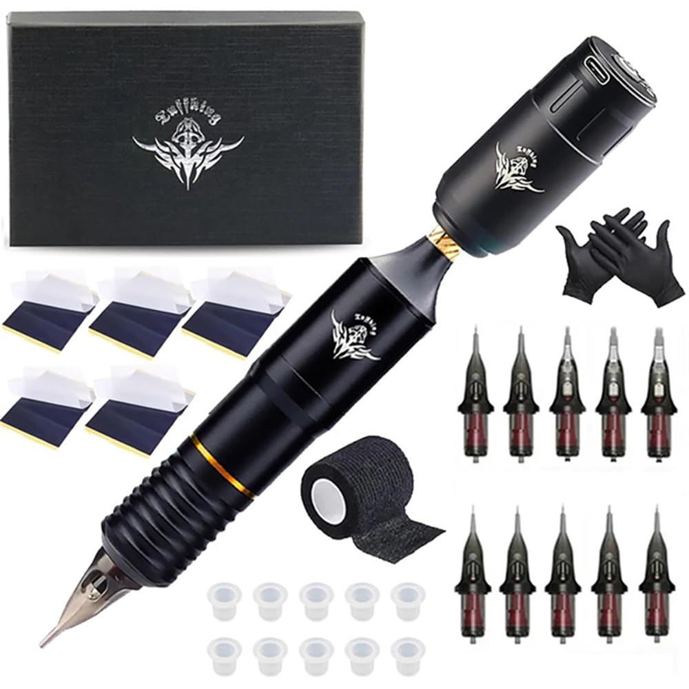 Tattoo Machine Kit Professional Wireless Tattoo Pen Kit Detachable RC Tattoo Power Supply,Tattoo Motor Unit Color Black