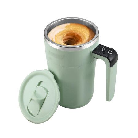 Self Stirring Coffee Mug with Temperature Display, Rechargeable Electric Magnetic Auto Stirring Coffee Mug with Lid for Coffee and Milk, Green