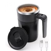Self Stirring Coffee Mug with Temperature Display, Rechargeable Electric Magnetic Auto Stirring Coffee Mug with Lid for Coffee and Milk, Black