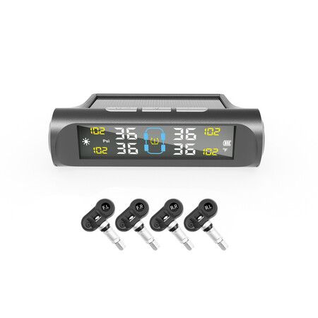Solar Car TPMS Tire Pressure Alarm Digital Colorful Display 4 External Sensors Waterproof Tire Presssure Monitoring System Built in Version