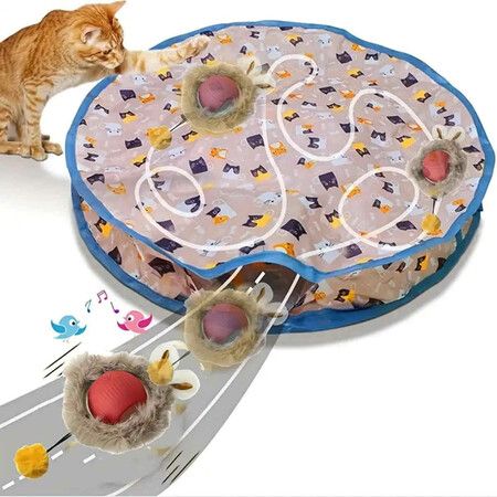 Interactive Cat Toys Ball Fast Rolling in Pouch, Motion Activate Chirping Cat Toy Hide and Seek Mouse Catching Game