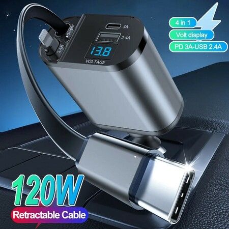 Super Quick Car Charger 120W Type C Car Accessories Adapter iPhone 16 LIGHTING Charger Fast Charging Travel Essentials  Road Trip Essentials iPhone 15