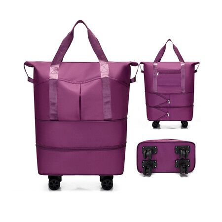 PurPle Large Capacity Travel Bag Waterproof Expandable Universal Wheels 3 Pockets Free Password Lock Dry & Wet Separation