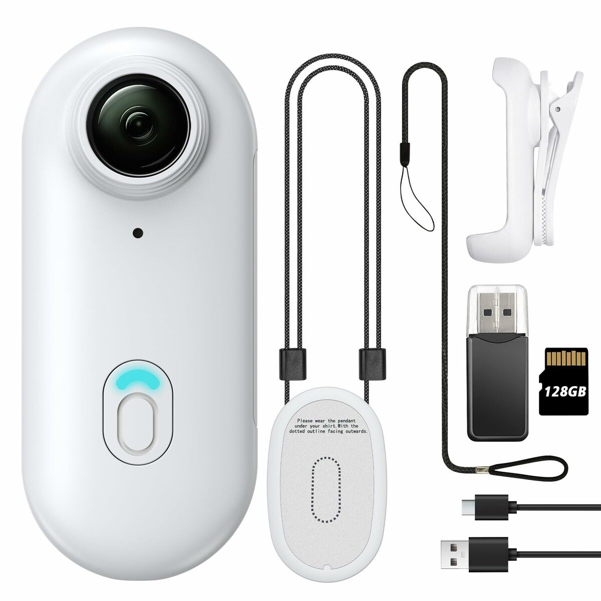 128GB FHD 1080P Mini Body Camera,Wearable Action Body Cam,Thumb Size Hands Free Recording Body Worn Camera,Premium Portable Camcorder (White)