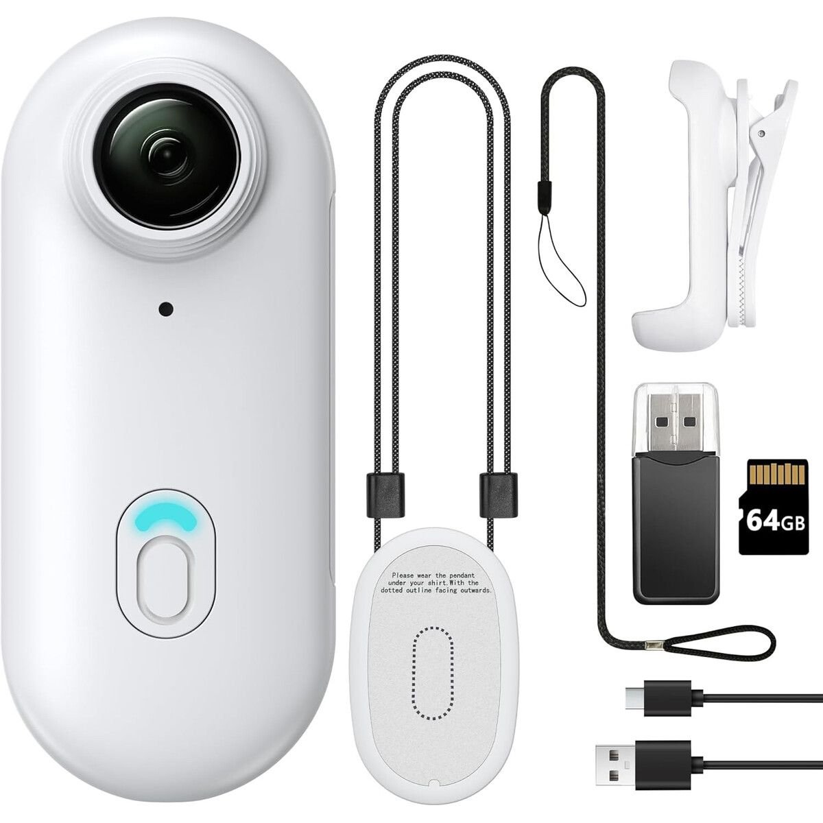 64GB FHD 1080P Mini Body Camera,Wearable Action Body Cam,Thumb Size Hands Free Recording Body Worn Camera,Premium Portable Camcorder (White)