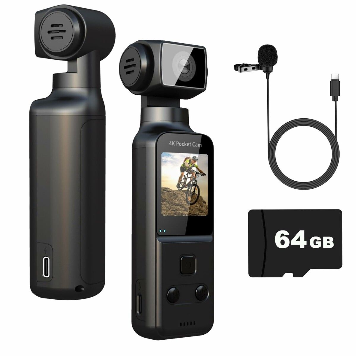 4K Body Camera 64GB with External Microphone,Mini Video Audio Pocket Cam 270 Degree Rotation Camera for Outdoor Sport,Bike,Travel,Police Law Enforcement