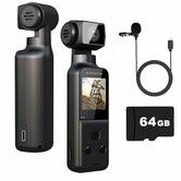 4K Body Camera 64GB with External Microphone,Mini Video Audio Pocket Cam 270 Degree Rotation Camera for Outdoor Sport,Bike,Travel,Police Law Enforcement