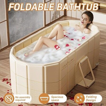 120 CM Foldable Bathtubs,Portable Freestanding Bathtubs with Lid, Hot Bath and Ice Bath Tub, Home SPA Soaking Bathtub for Adults Children Easy Storage
