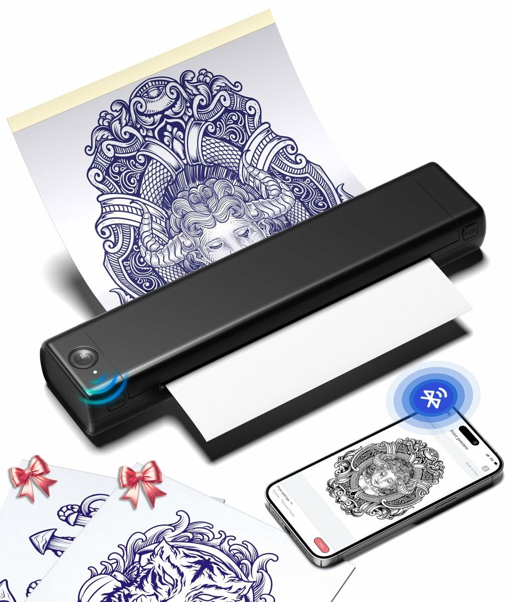 Phomemo M08F Wireless Tattoo Transfer Stencil Printer,Thermal Tattoo Machine with 10pcs Free Stencil Paper,Compatible with Smartphone PC Black