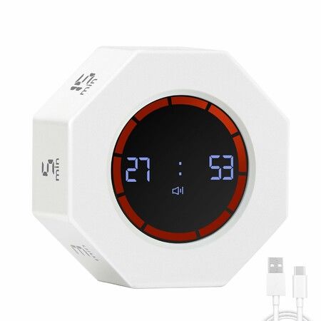 Rechargeable Visual Timer 8 Angle Auto Rotating Screen with Gravity Sensor Digital Timers for Classroom Small Kitchen Timers for Cooking Work Study,White