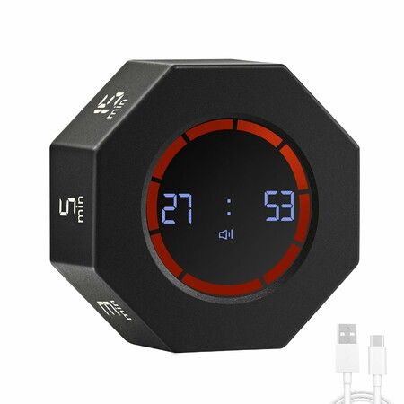 Rechargeable Visual Timer 8 Angle Auto Rotating Screen with Gravity Sensor Digital Timers for Classroom Small Kitchen Timers for Cooking Work Study,Black