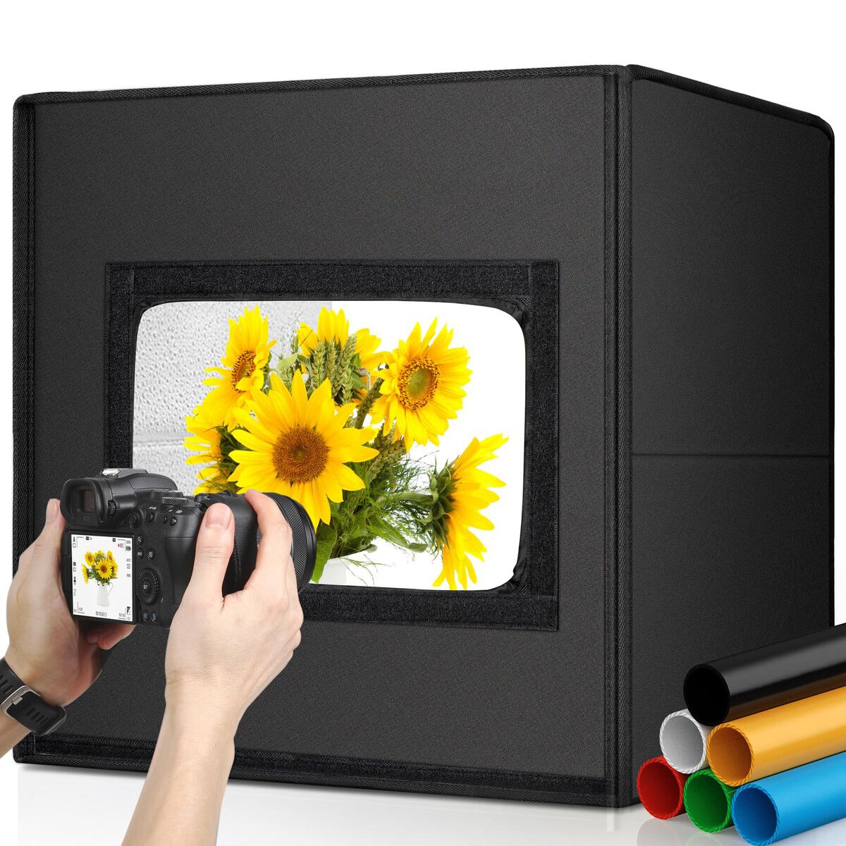 Light Box Photography,Portable Photo Studio Light Box,Professional Dimmable Shooting Tent Kit with 216 LED Table Top Light and 6 Backdrops (40x40cm)