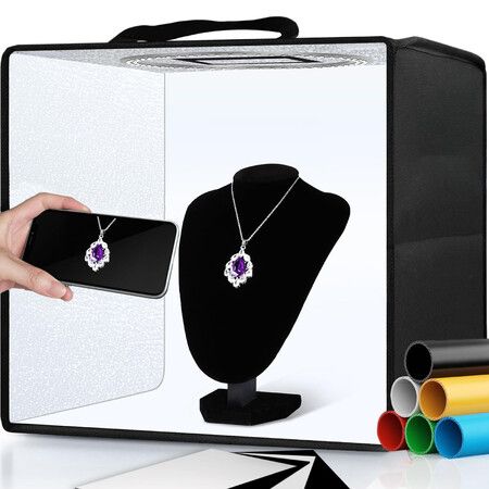 Portable Photo Studio Light Box,Professional Dimmable Shooting Tent Kit with 112 LED Lights and 6 Backdrops (30x30cm)