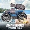 Remote Control Monster Truck All Terrain 4WD Amphibious RC Car and Boat with Water Spray Shooting Waterproof Toy Gift for Kids, Blue