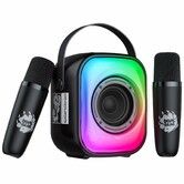 Karaoke Machine Kids Two Wireless Microphones Portable Bluetooth Speaker LED TF Card USB AUX,Black