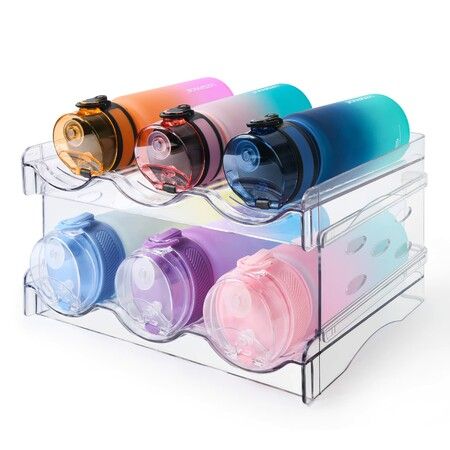 Water Bottle Organizer,Stackable Water Bottle Holder And Wine Rack,Clear Kitchen Pantry Cabinet Fridge Organizers and Storage,2 Tiers,6 Bottles