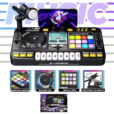 DJ Controller Set with Party Lights Multifunctional Dj Mixer Musical  Toy Instruments Microphone For Kids And Party