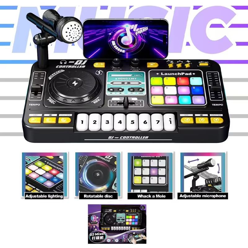 DJ Controller Set with Party Lights Multifunctional Dj Mixer Musical Toy Instruments Microphone For Kids And Party