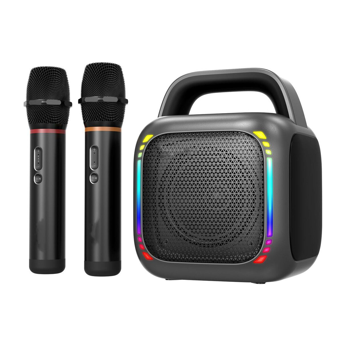 Karaoke Machine 2 Wireless Mics Portable Bluetooth Speaker 50W Handle RGB Lights