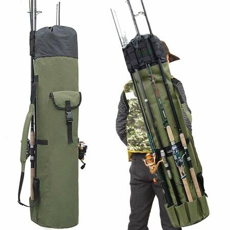 Portable Fishing Rod Bag,Fishing Pole Case Bag with Durable Folding Oxford Fabric,Holds 5 Poles Tackle Color Green