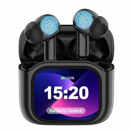 AI Language Translation Earbuds,In-Ear LCD Touchscreen Real-Time Translator for 144 Languages and Accents,Ideal for Travel and Business,Black