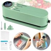 Mini Vacuum Sealer Food 3-in-1 Cordless Rechargeable Dry Moist Storage 4 Snack Bags Heat Sealer Chip Inflation Pump,Green