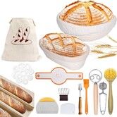 Banneton Bread Proofing Basket Set, Round and Oval Banneton Baskets, Sourdough Bread Baking Supplies with Bread Lame, Sling, Dough Whisk, Complete Sourdough Starter Kit