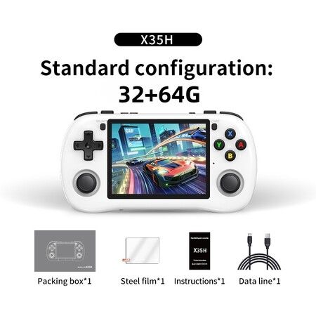 10000+ Games Retro Video Handheld Game Console with 3.5-inch 4:3 IPS Screen,OS Linux System,32+64G Color White