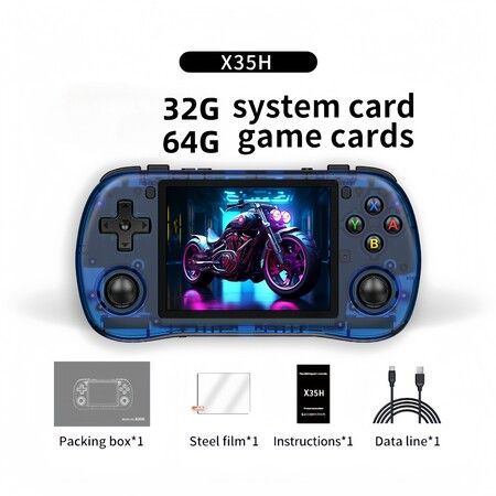 10000+ Games Retro Video Handheld Game Console with 3.5-inch 4:3 IPS Screen,OS Linux System,32+64G Color Blue