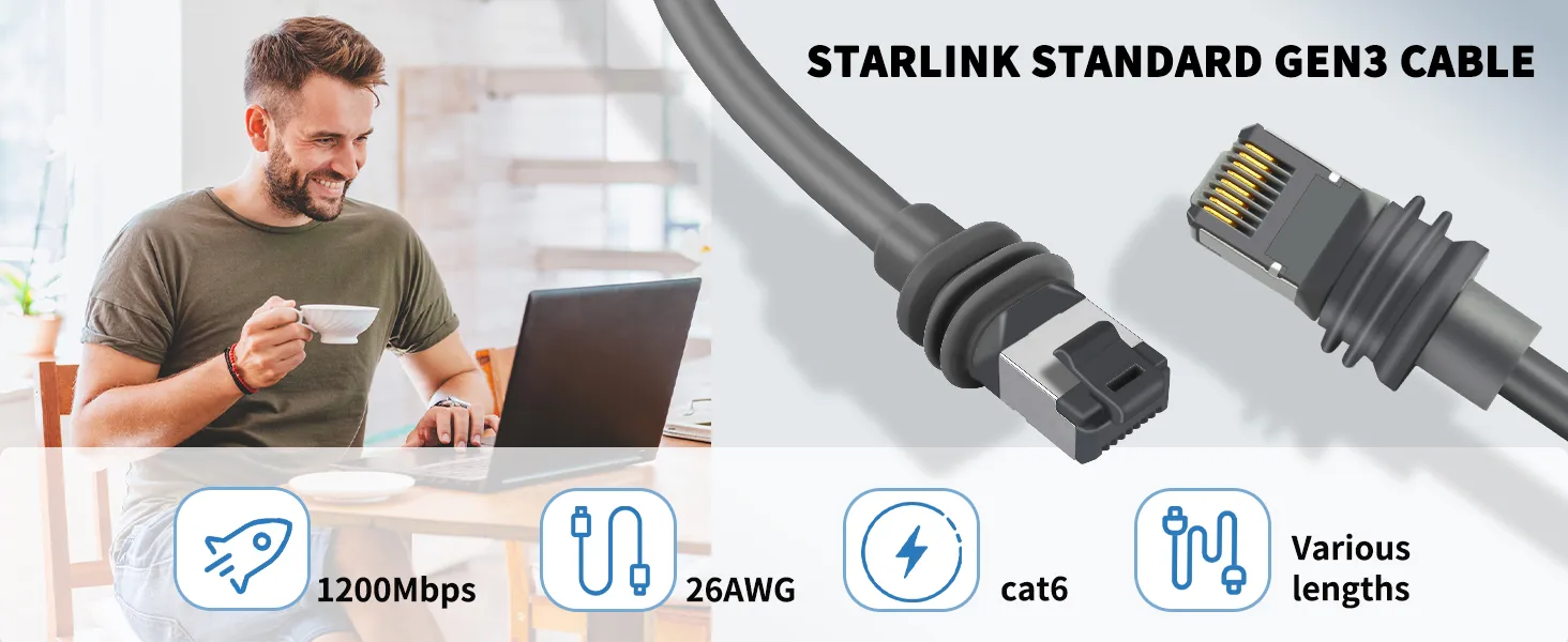 Starlink Gen 3 Cable,10m Starlink Replacement Cable,High-Speed Satellite Internet Accessory & Extension Cord for Star Link V3 Dish