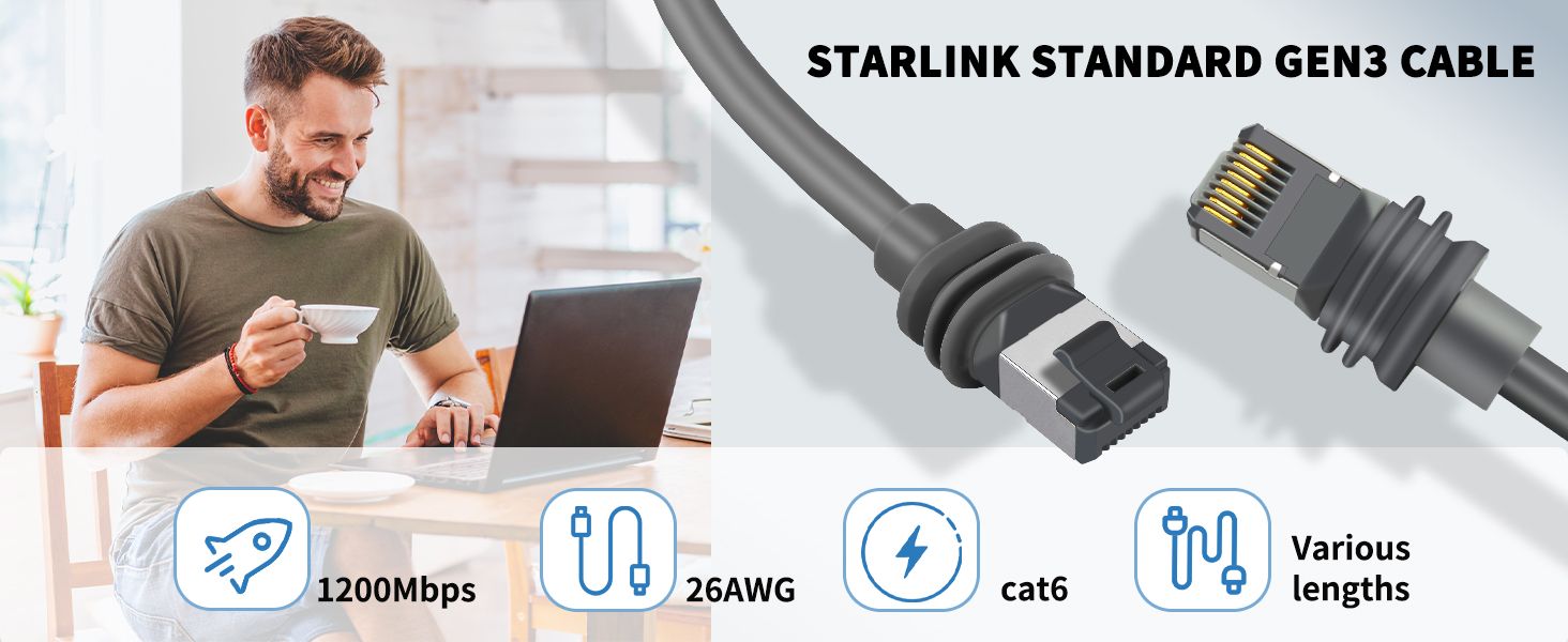 Starlink Cable,2M Starlink Gen 3 Cable for Replacement Starlink Cable Routing KitWaterproof Starlink Mini/Extension/Ethernet Cable Accessories