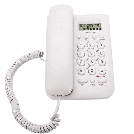 Corded Phone, Desktop Telephone Landline Wired Phone Wall Telephone with Cord and Calls Display for Home Office Hotel,White