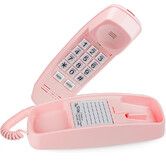 Retro Wall Phone with Big Button Lighted Keypad, No AC Power Required, Loud Visual Ringer, Volume Control, Vintage Corded Phone for Home Office,Pink