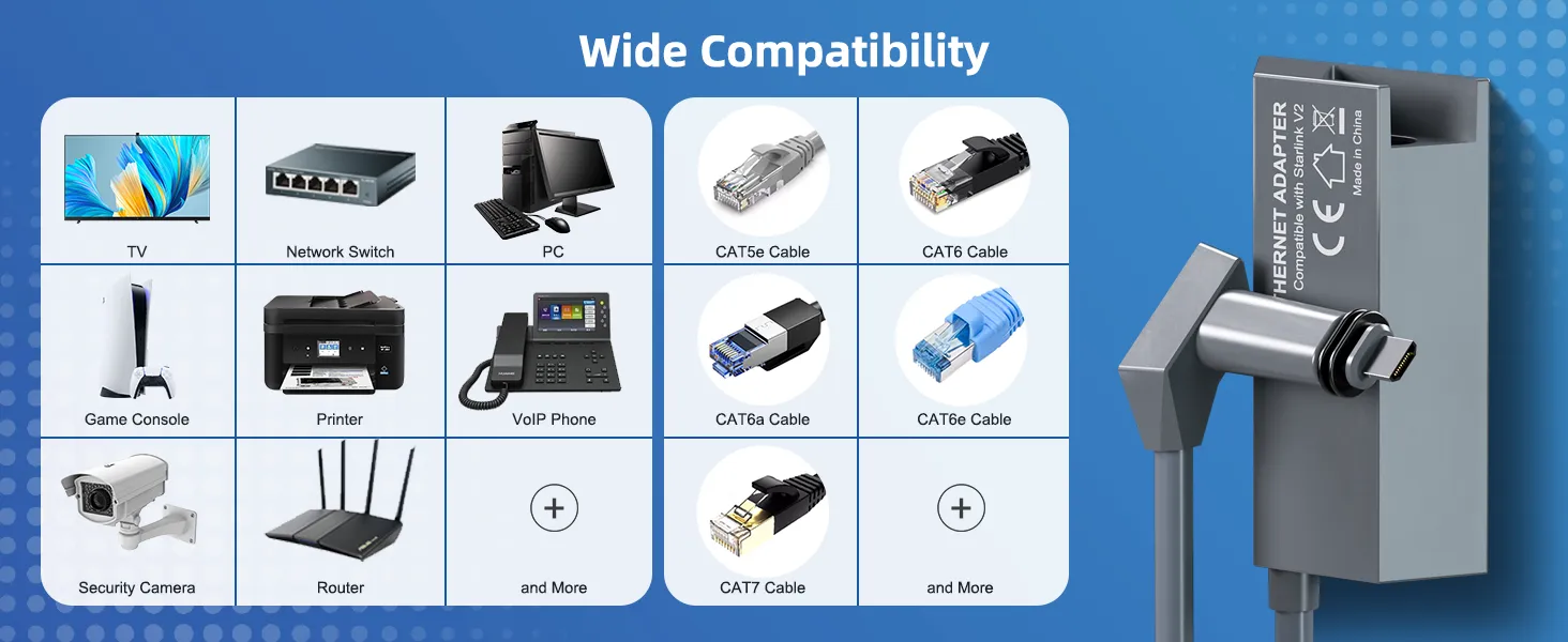 Starlink Ethernet Adapter for Starlink Rectangular Satellite Internet V2,Starlink Adapter Ethernet Gen 2 for Wired External Network