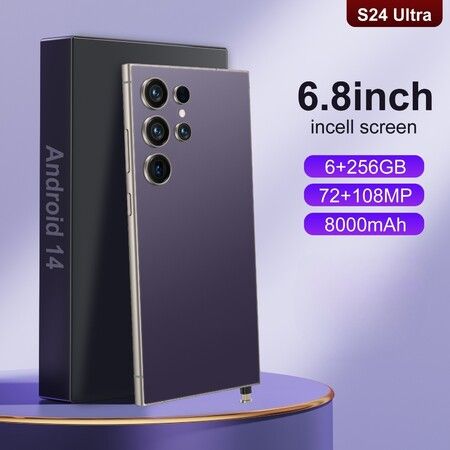 4G Smartphone 6.8inch 6GB+265GB Dual SIM Android 14 Unlocked Mobile Phones Color Purple