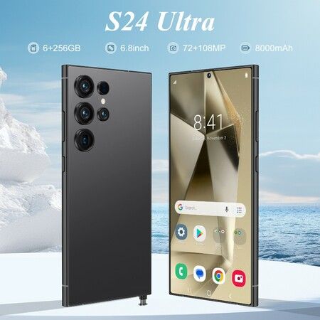 4G Smartphone 6.8inch 6GB+265GB Dual SIM Android 14 Unlocked Mobile Phones Color Black