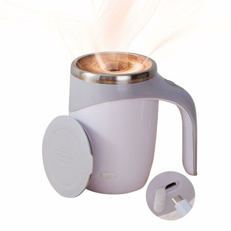 Rechargeable Automatic Stirring Coffee Mug,Electric Fun Automatic Stirring Mug,Stainless Steel Travel Coffee Mug for Office Use (White)