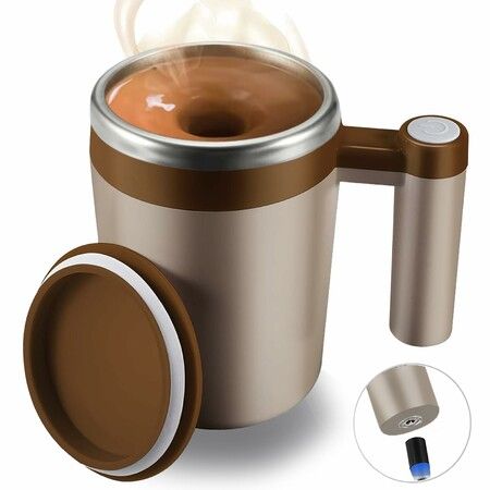 Self Stirring Mug,Rechargeable Auto Magnetic Coffee Mug with 2Pc Stir Bar,Waterproof Automatic Mixing Cup