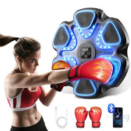 Music Boxing Machine, Boxing Machine Wall Mounted Music with Gloves, Electronic Boxing Target for Adults, Smart Boxing Training Equipment