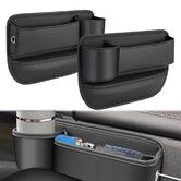 Car Seat Gap Filler Organizer with Cup Holder, 2 Pcs Adjustable Leather Car Side Seat Storage Box, Multifunction Interior Storage Organizer