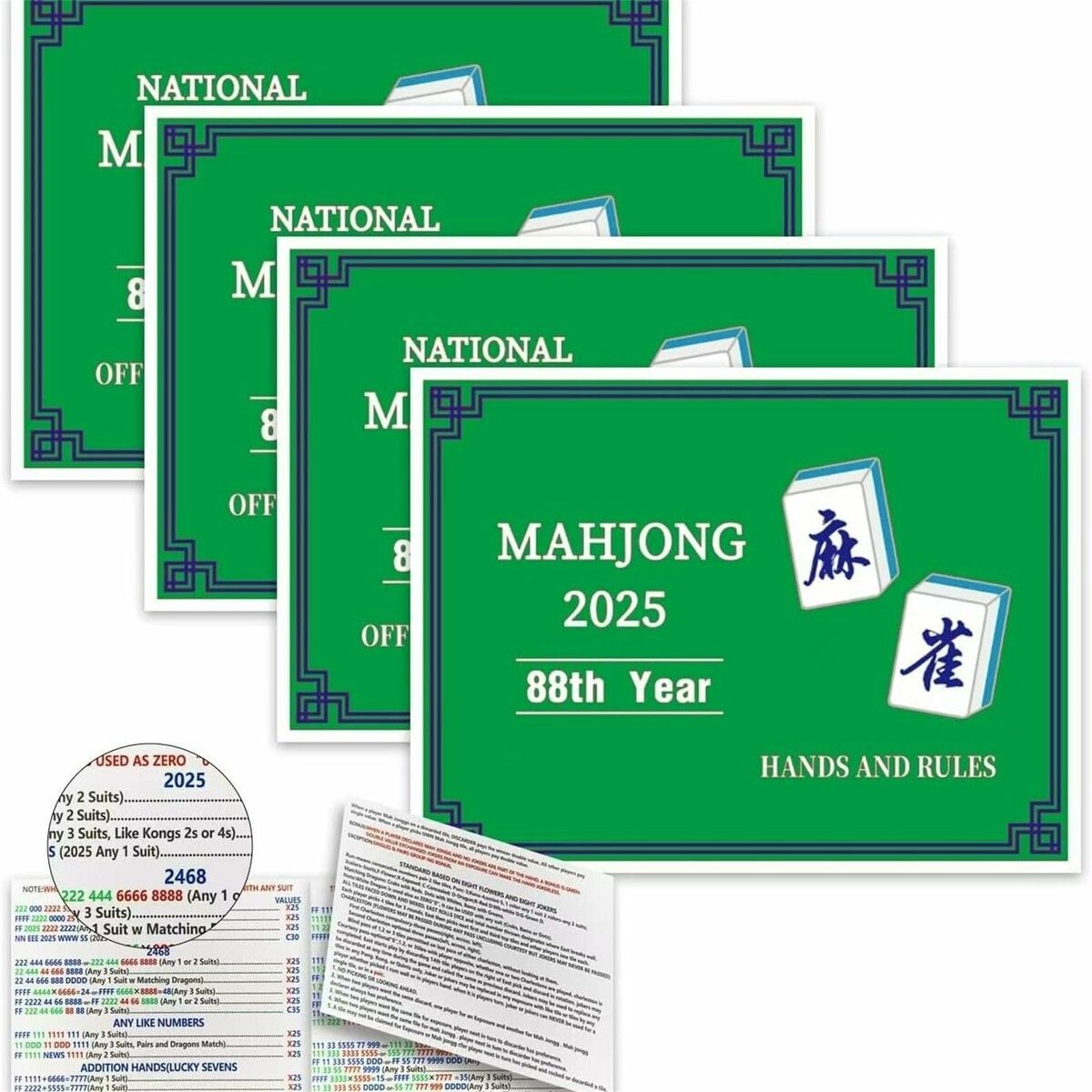 4Packs Easy Learn Mahjong Cards 2025 Large Size Standard Hands and Rules for Family Fun and Senior Entertainment