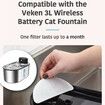 Cat Fountain Filters 5 Pieces Replacement Filtration System 3L Wireless Pet Water Dispenser Drinker Refills Purifier