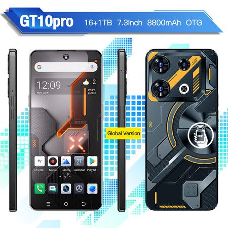 7.3inch 5G Phone  16G+1TB  Android13 AI GPT4.5 NFC Dual Cards 72+108MP Camera 8800mAh Battery Cellphone Smart phone Color Black