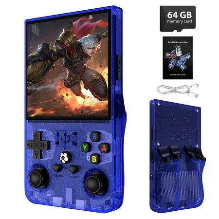 Retro Handheld Game Console with 64G Built-in 18000+ Classic Games Portable Hand Held Open Source Linux System 4 Inch IPS Screen Video Player(Blue)