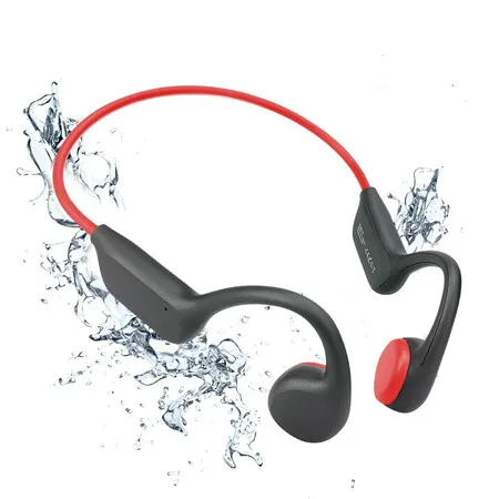 Swimming Headphones Waterproof Underwater Bone Conduction Headphones for Swimming Bluetooth Open Ear Bone Conducting with 32GB MP3 for Sport Running(Red)