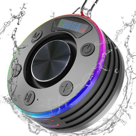 Bluetooth Shower Speaker Waterproof, Mini Bluetooth Shower Speaker Suction Cup, Shower Radio Wireless with RGB Lights, IPX7 Waterproof for Camping Beach Travel
