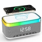 Alarm Clock Speaker Wireless Charger,Creative Desktop RGB Night Light Bluetooth Speaker