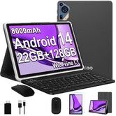 Tablet Android 14 10 Inch Octa Core 22GB RAM 128GB ROM 1TB Expandable 8000mAh Battery HD Screen Keyboard Mouse Grey