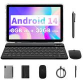 Android 14 Tablet 10 Inch Octa Core 3GB RAM 32GB ROM Expand To 1TB 6000mAh Battery  HD Screen Keyboard  Mouse Writing PEN Included Color White