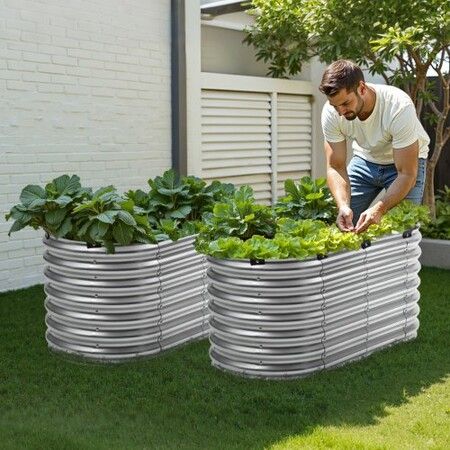 Metal Raised Garden Bed 4x2x2 ft Outdoor Galvanized Planter Box Silver